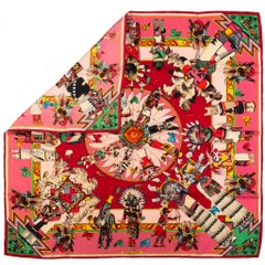 Hermès Pink Silk Kachinas Scarf Oliver