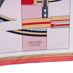 HERMES pink silk LA BERLINE BAYADERE 90 Scarf Vieux Rose Rouge Bleu
