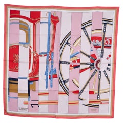 HERMES pink silk LA BERLINE BAYADERE 90 Scarf Vieux Rose Rouge Bleu