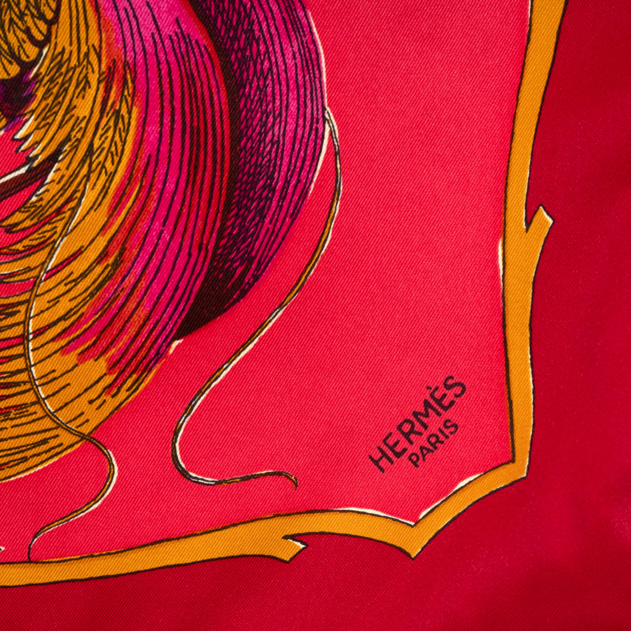 Pink HERMES pink silk LES OISEAUX DES ILES 70 Scarf For Sale