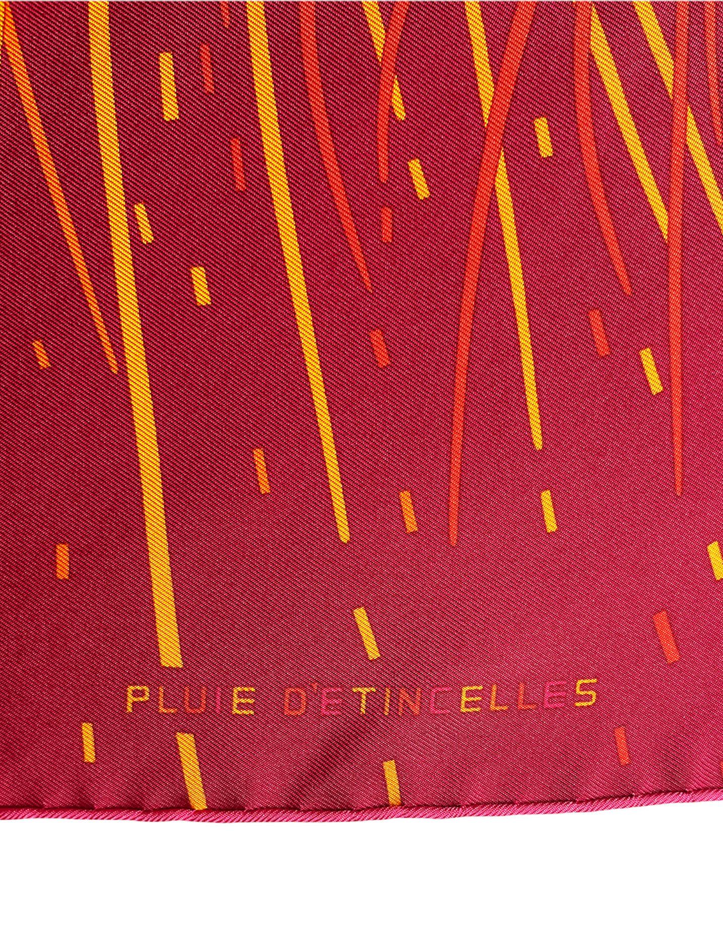 Hermes Pink Silk Pluie D'Etincelles Pocket Square designed by Wlodzimierz Kaminski.  Features firework print.

Made In: France
Color: Fuchsia, orange, yellow
Materials: 100% silk
Overall Condition: Excellent
Measurements: 16.5