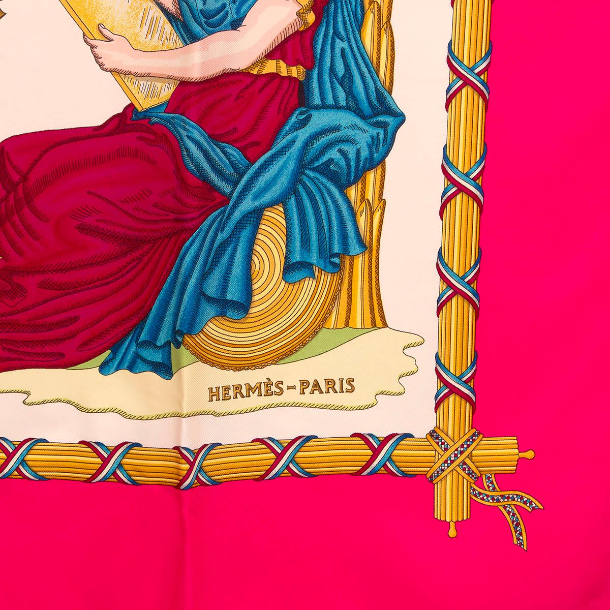 Beige HERMES pink silk REPUBLIQUE FRANCAISE LIBTERTE EGALITE FRATERNITE 90 Twill Scarf For Sale