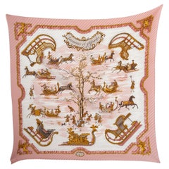 Bufanda HERMES de seda rosa TRAINEAUX ET GLISSADES 90 PLISSE