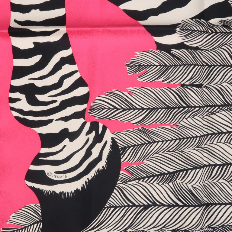 HERMES Pink Silk Twill Zebra Pegasus Scarf New in Box at 1stDibs