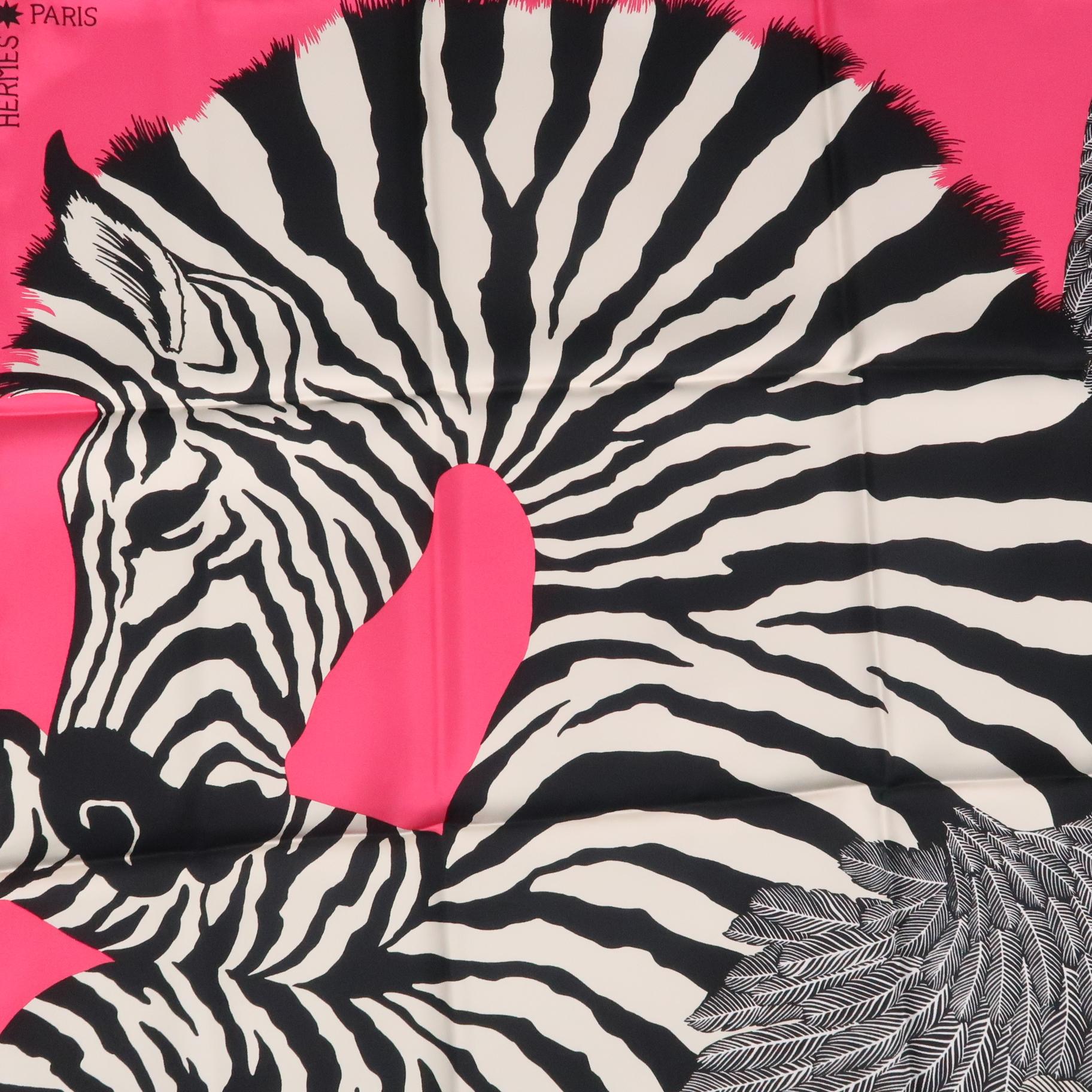 Brown HERMES Pink Silk Twill Zebra Pegasus Scarf New in Box
