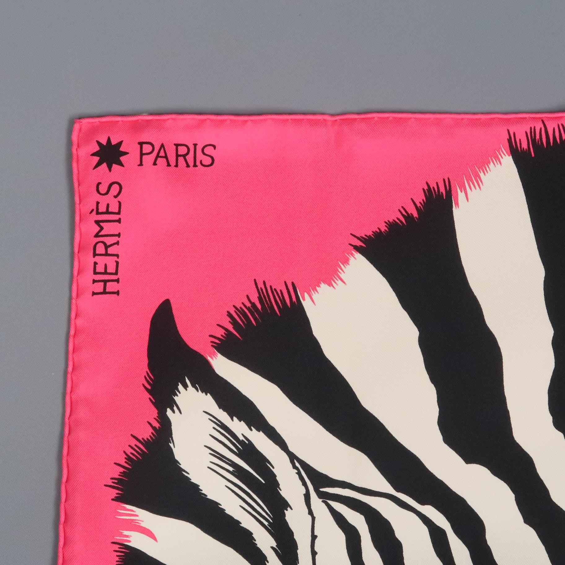 HERMES Pink Silk Twill Zebra Pegasus Scarf New in Box In Excellent Condition In San Francisco, CA