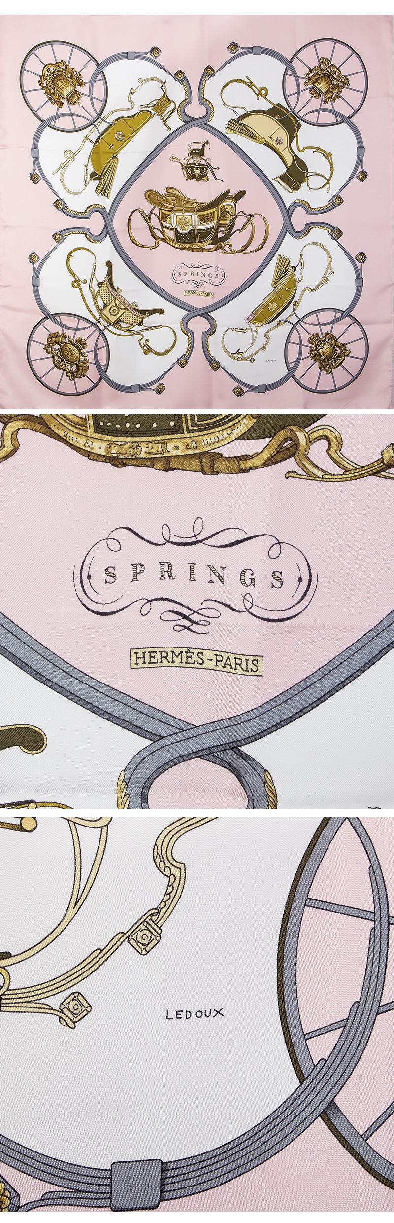 Hermes pink SPRINGS 90 silk twill Scarf In Excellent Condition In Zürich, CH