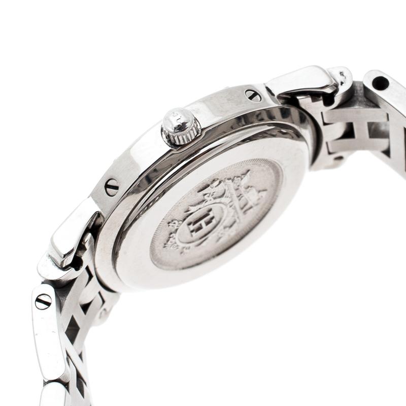 Hermes Pink Stainless Steel Clipper CL4.210 Women's Wristwatch 24MM In Good Condition In Dubai, Al Qouz 2