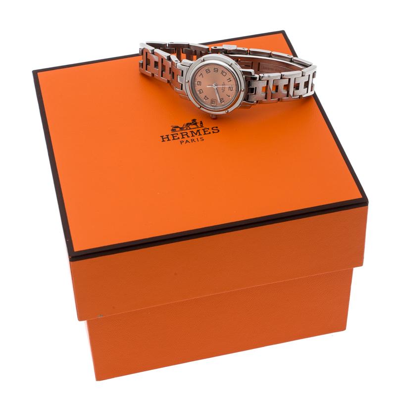 Hermes Pink Stainless Steel Clipper CL4.210 Women's Wristwatch 24MM 3
