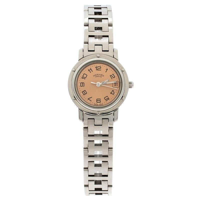 Hermes Pink Stainless Steel Clipper CL4.210 Women's Wristwatch 24MM