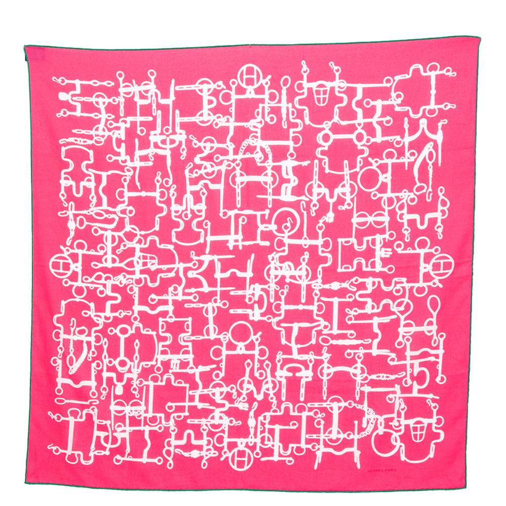 Hermes Pink Stirrup Printed Cotton Square Scarf 1