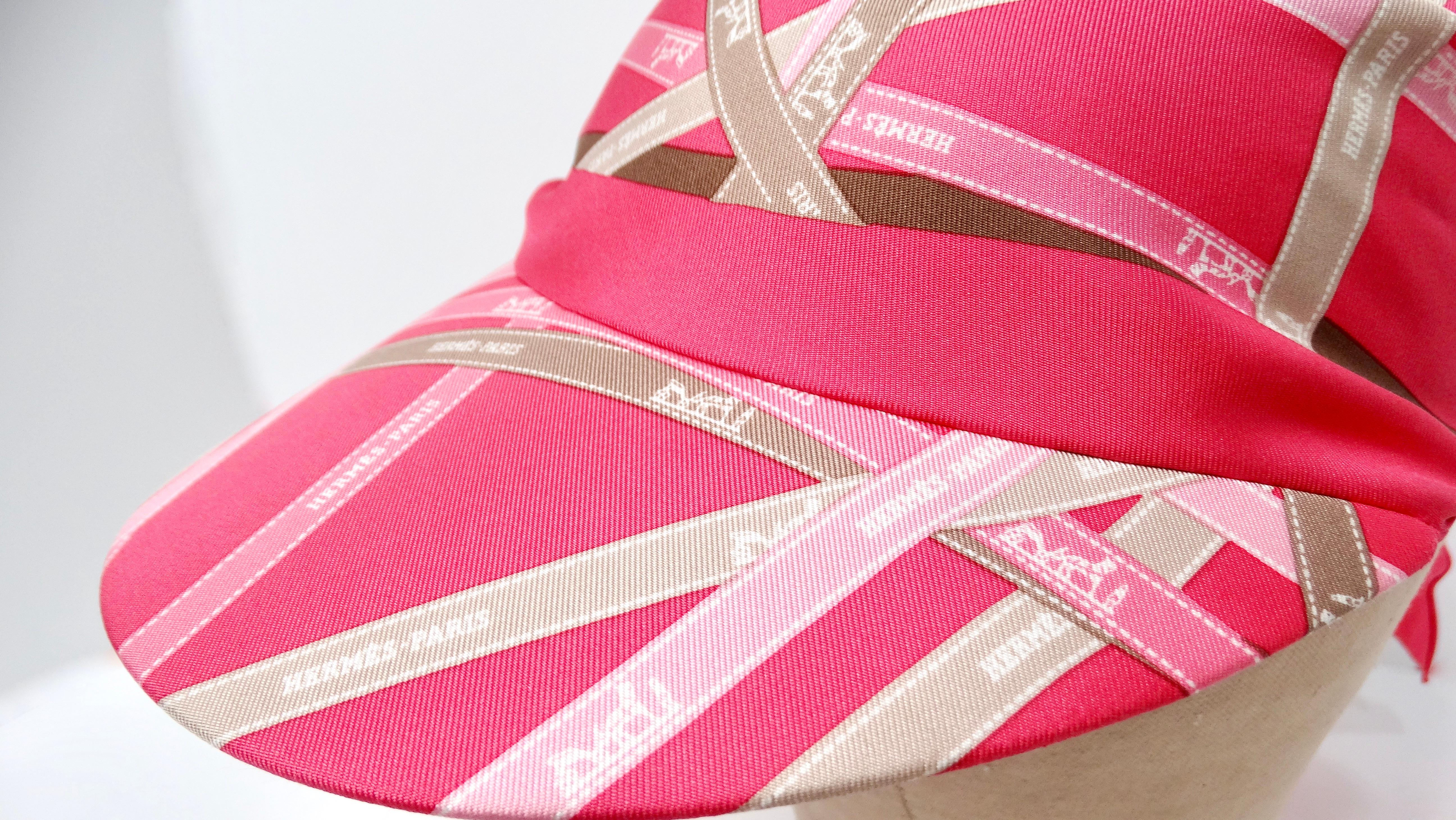 Hermes Pink Stripe Ribbon Motif Silk Scarf Hat In Good Condition In Scottsdale, AZ