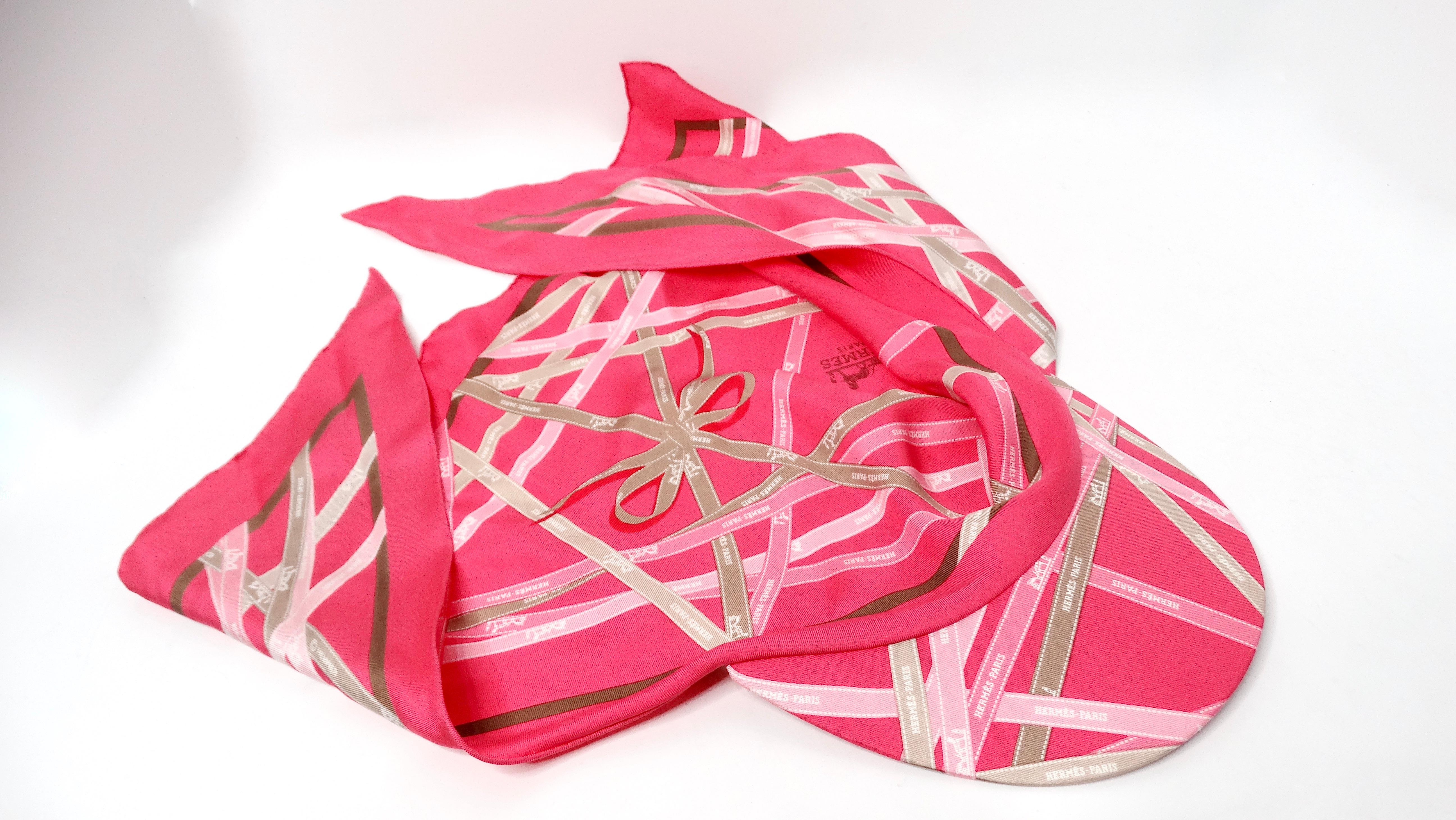 Hermes Pink Stripe Ribbon Motif Silk Scarf Hat 2