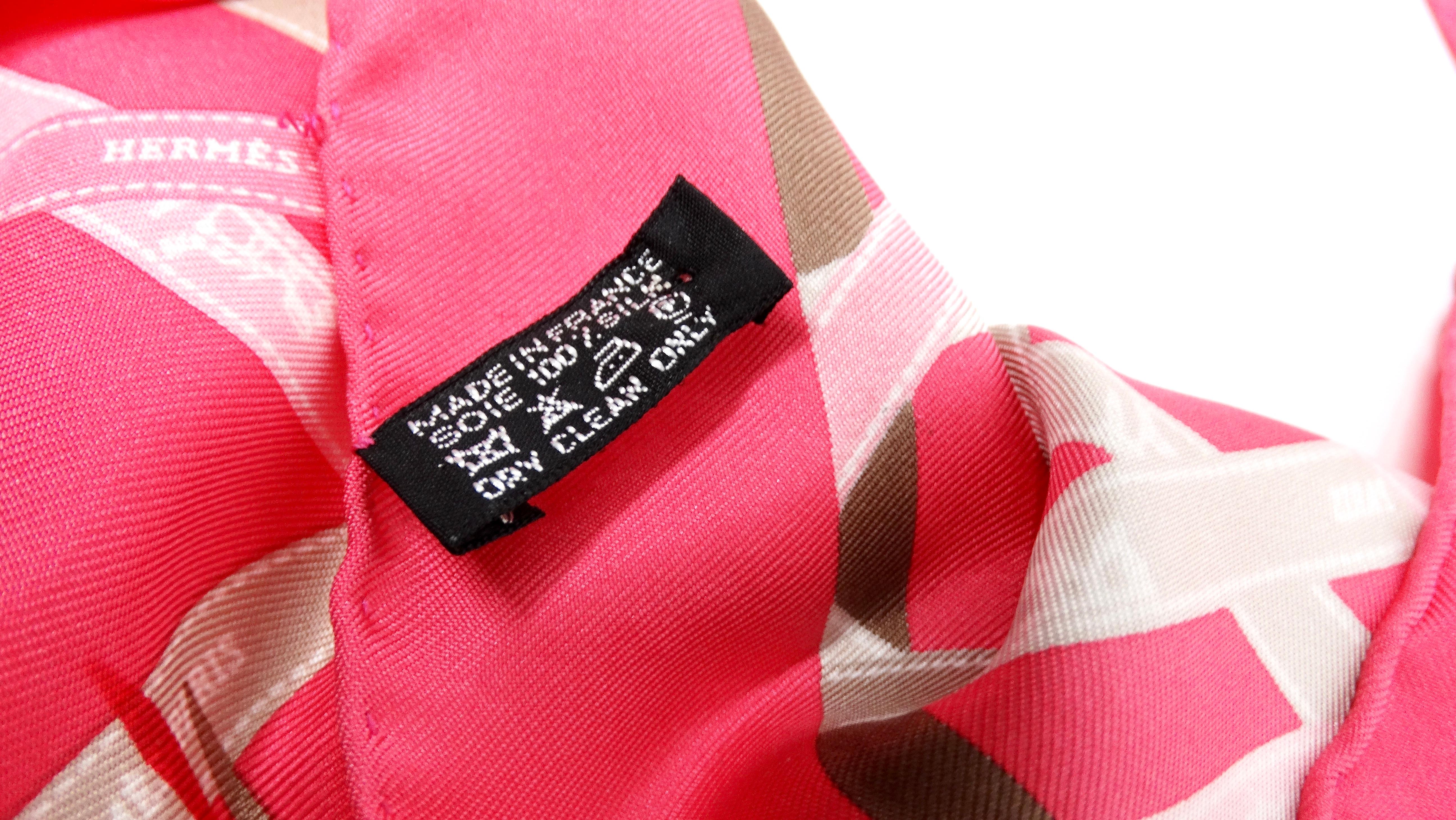 Hermes Pink Stripe Ribbon Motif Silk Scarf Hat 3