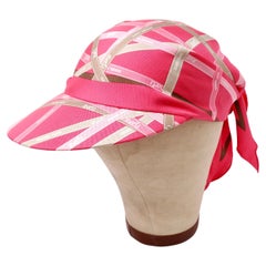 Hermes Pink Stripe Ribbon Motif Silk Scarf Hat