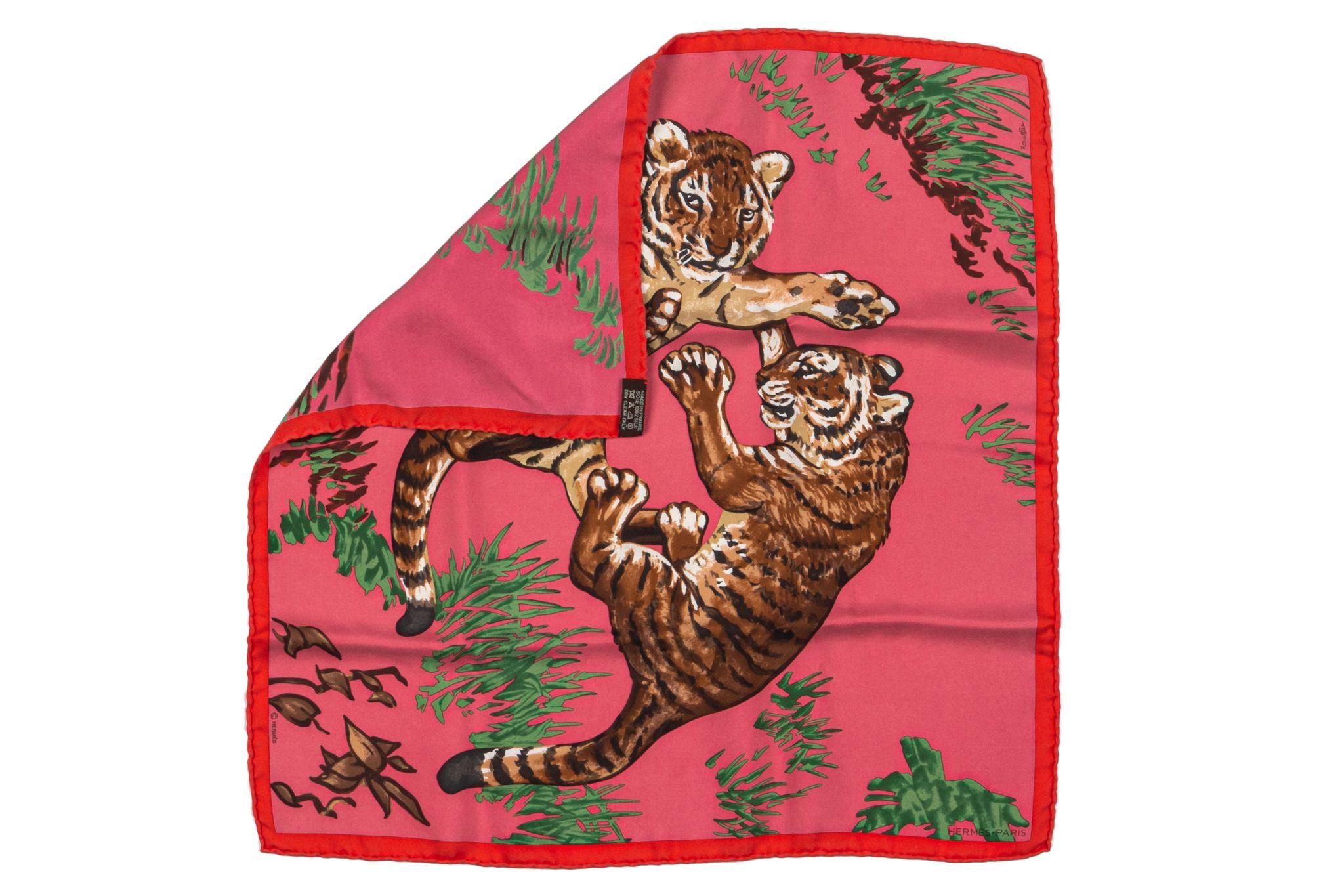 Hermès Pink Tiger Cubs Silk Gavroche In Excellent Condition For Sale In West Hollywood, CA