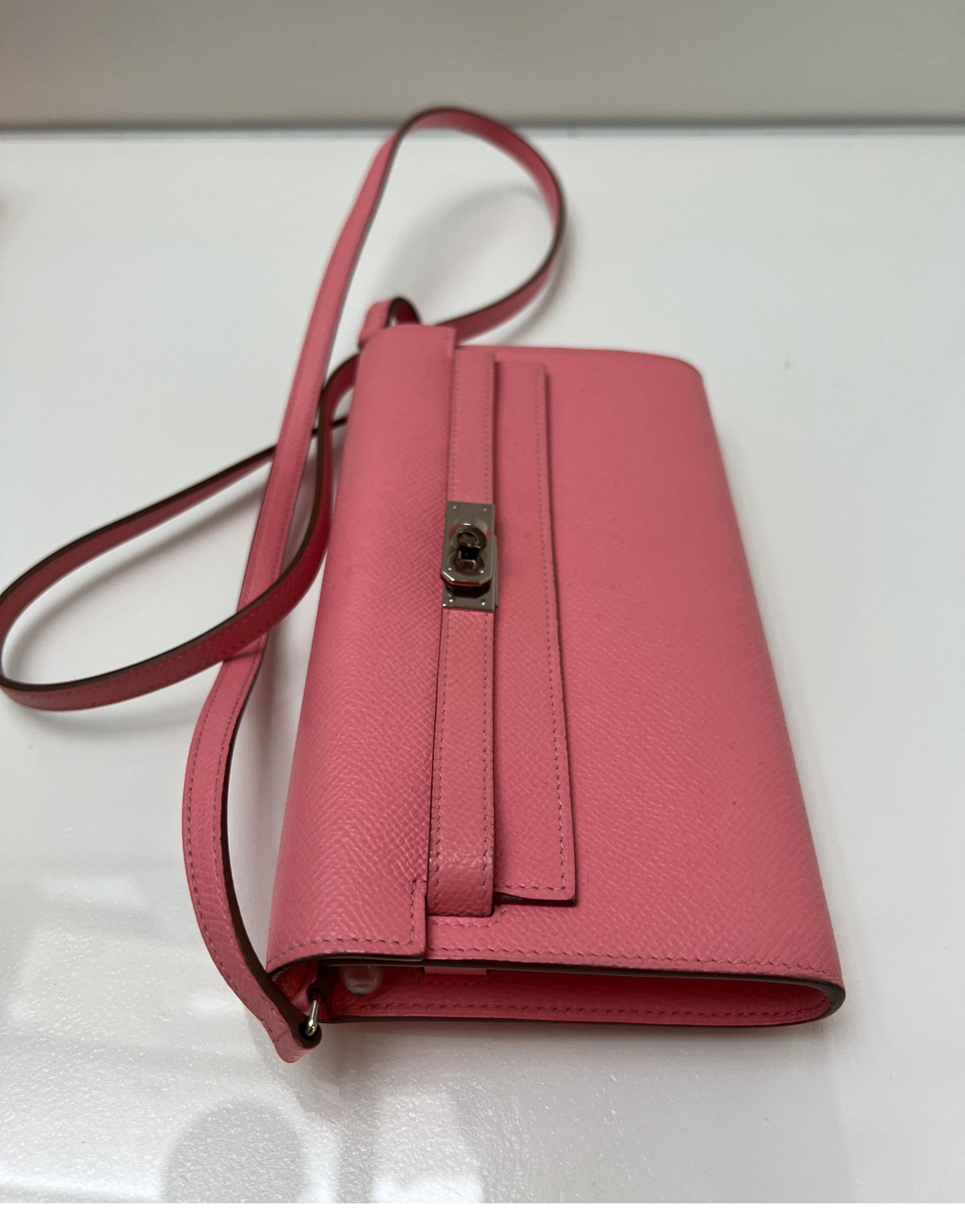 Brown Hermes Pink Togo Wallet Crossbody Bag