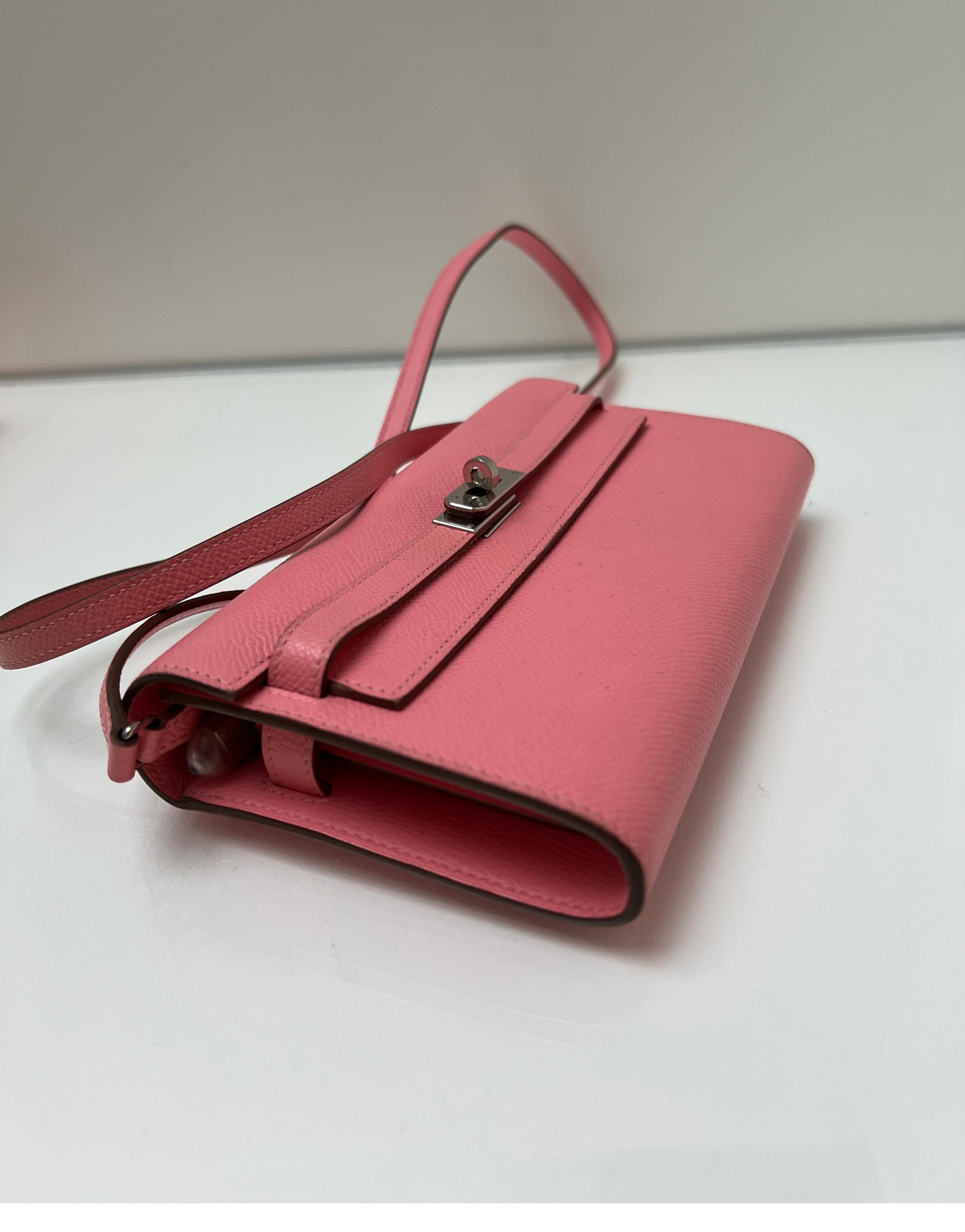 Women's or Men's Hermes Pink Togo Wallet Crossbody Bag