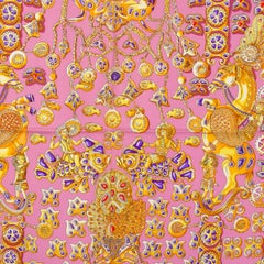 Hermes pink TRESORS RETROUVES 90 silk Scarf Rose Indien Vieux Rose Violet
