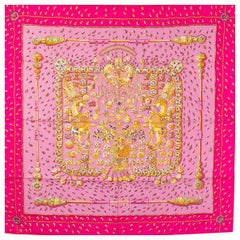 Hermes pink TRESORS RETROUVES 90 silk Scarf Rose Indien Vieux Rose Violet