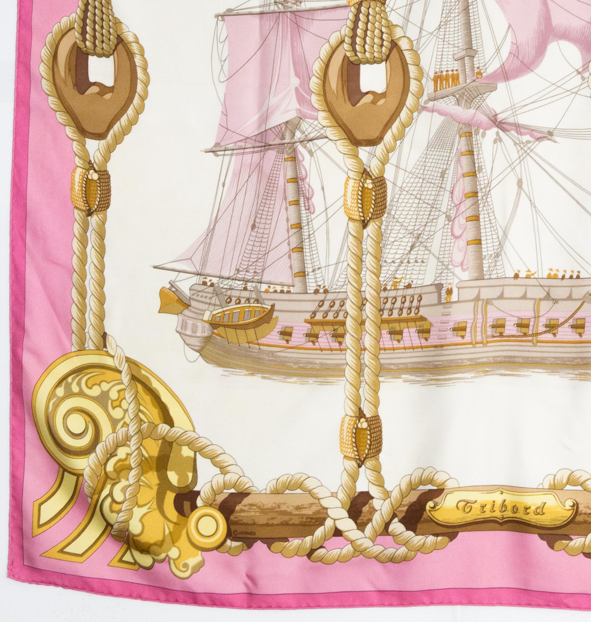 Foulard en soie Hermes Tribord rose par Julie Abadie Unisexe en vente