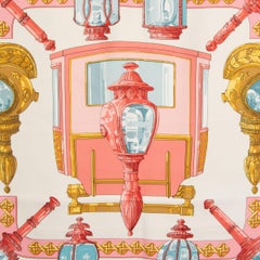 Hermes pink & white FEUX DE ROUTE silk twill Scarf