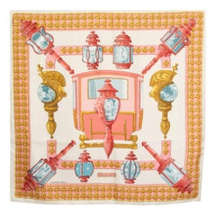 Hermes pink & white FEUX DE ROUTE silk twill Scarf