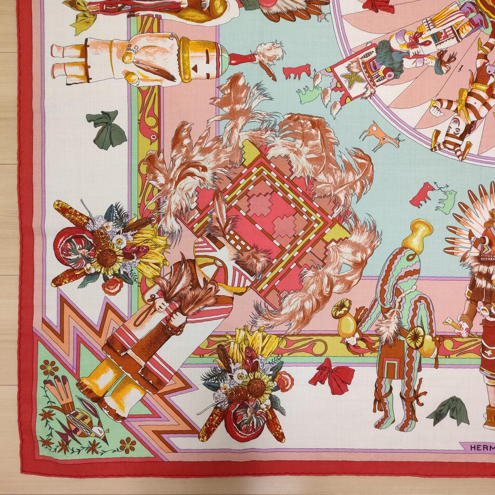 Women's or Men's Hermès Pink White Kachinas Silk/Cashmere  Shawl