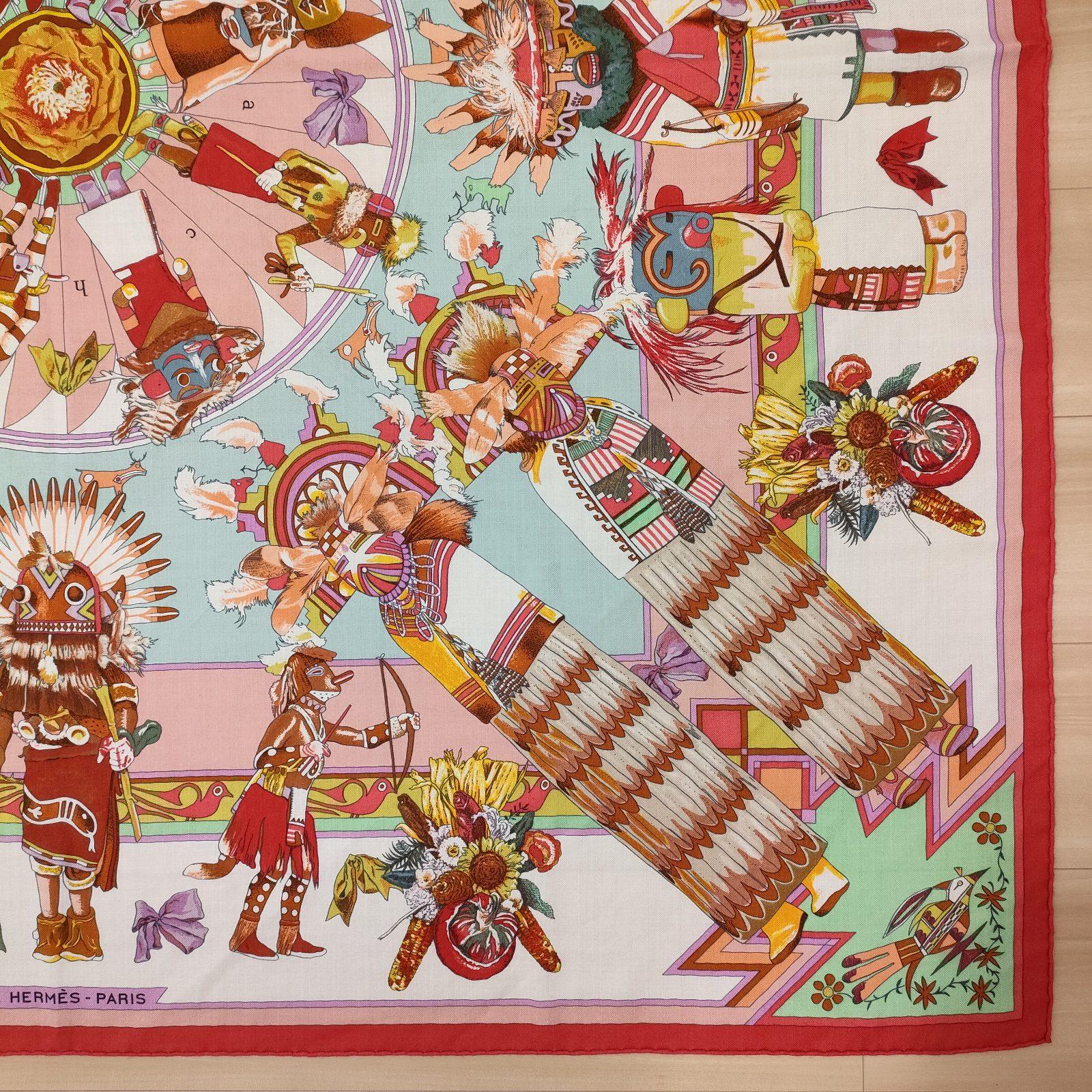 Hermès Pink White Kachinas Silk/Cashmere  Shawl 1