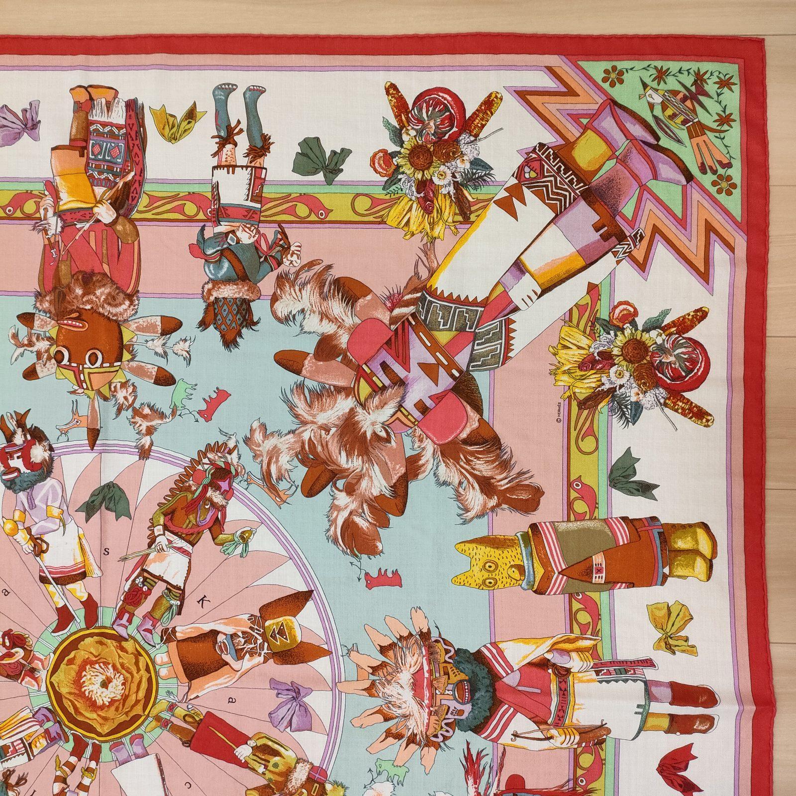 Hermès Pink White Kachinas Silk/Cashmere  Shawl 2