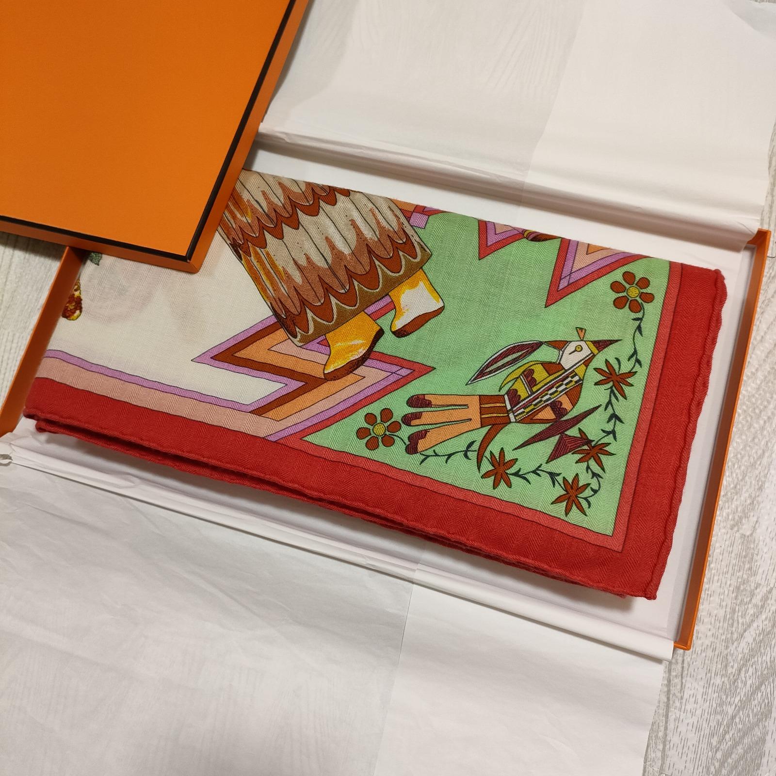 Hermès Pink White Kachinas Silk/Cashmere  Shawl 3