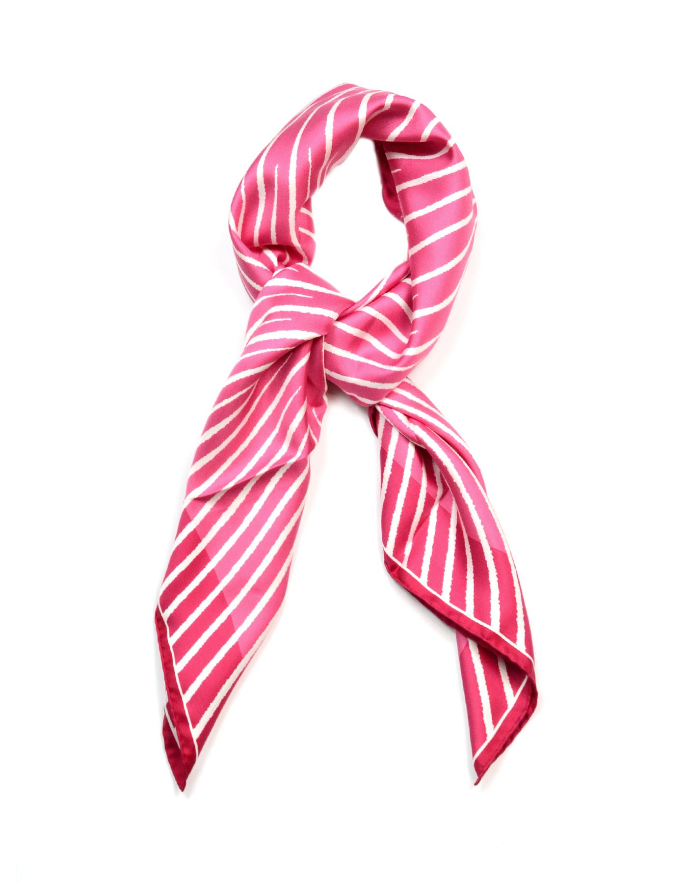 Hermes Pink/White Striped Starburst 90cm Silk Scarf

Made In: France
Color: Pink/white
Materials: 100% silk
Overall Condition: Excellent pre-owned condition 
Includes: Hermes box and ribbon

Measurements: 90cm
35