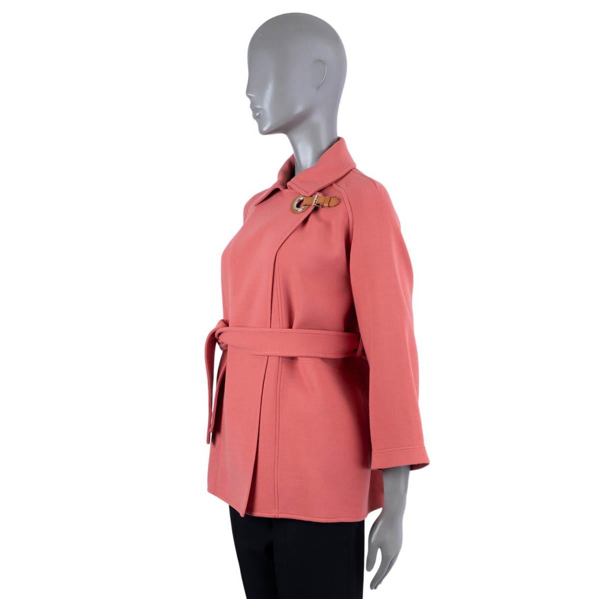 HERMES pink wool 2022 BELTED TWILL Coat Jacket w EYELET CLOSURE 34 XS For Sale at 1stDibs