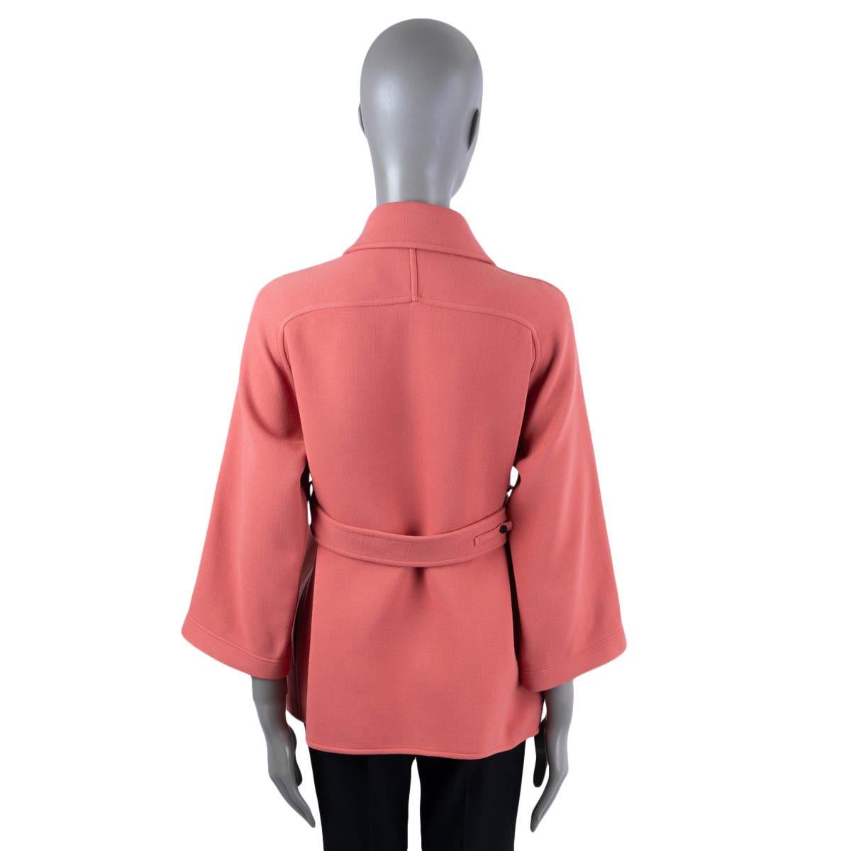 HERMES pink wool 2022 BELTED TWILL Coat Jacket w EYELET CLOSURE 34 XS For Sale 1