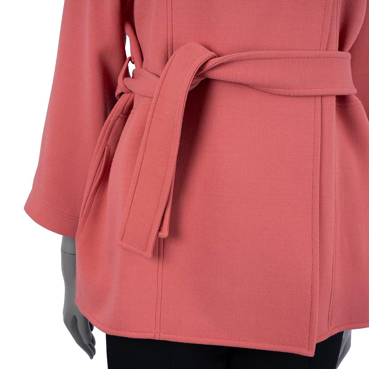 HERMÈS Manteau en laine rose Ceinture 2022 avec clous d'œil cloutés 34 XS en vente 2