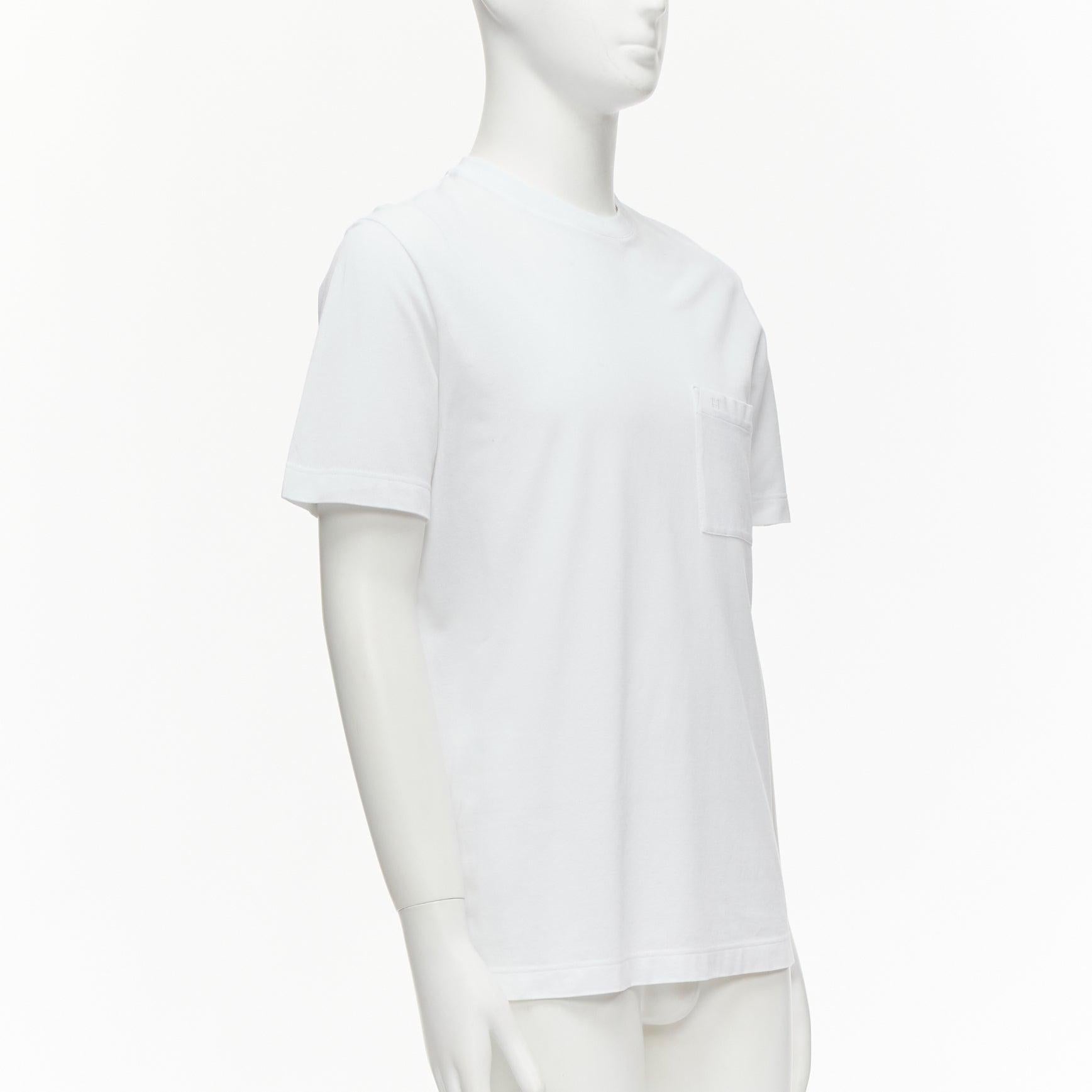 HERMES Pique H white 100% cotton logo pocket crew neck tshirt S
Reference: CNLE/A00253
Brand: Hermes
Model: Piques
Material: Cotton
Color: White
Pattern: Solid
Closure: Slip On
Extra Details: H logo at pocket. Plain back.
Made in: