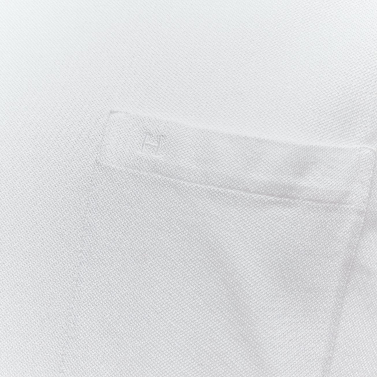 HERMES Pique H white 100% cotton logo pocket crew neck tshirt S en vente 2
