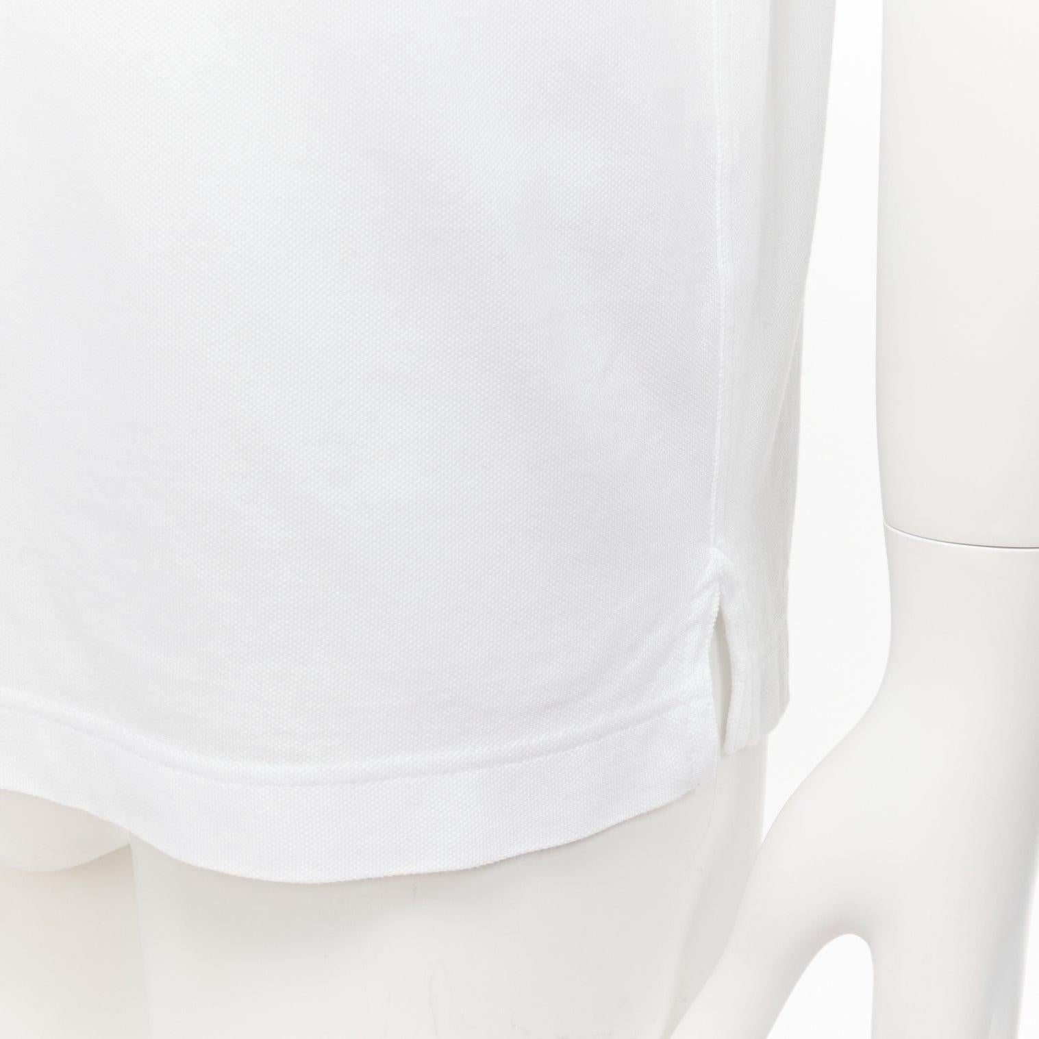 HERMES Pique H white 100% cotton logo pocket crew neck tshirt S For Sale 3