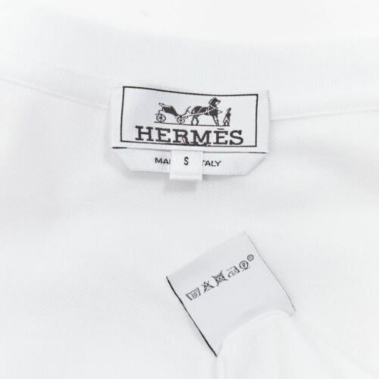 HERMES Pique H white 100% cotton logo pocket crew neck tshirt S 3