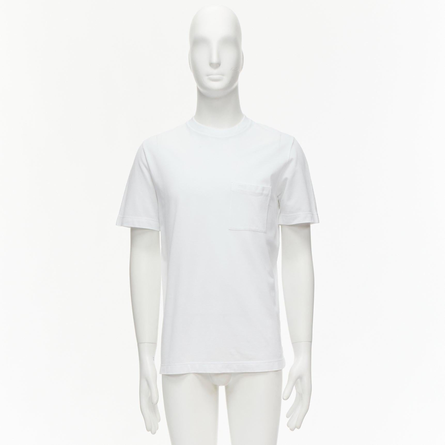 HERMES Pique H white 100% cotton logo pocket crew neck tshirt S en vente 5