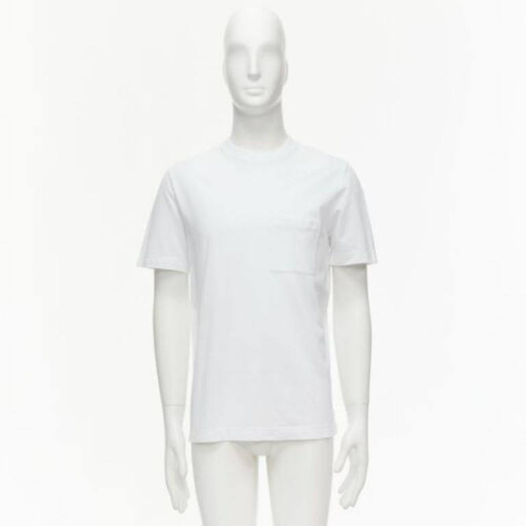HERMES Pique H white 100% cotton logo pocket crew neck tshirt S 4