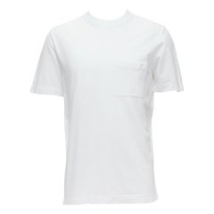 HERMES Pique H white 100% cotton logo pocket crew neck tshirt S