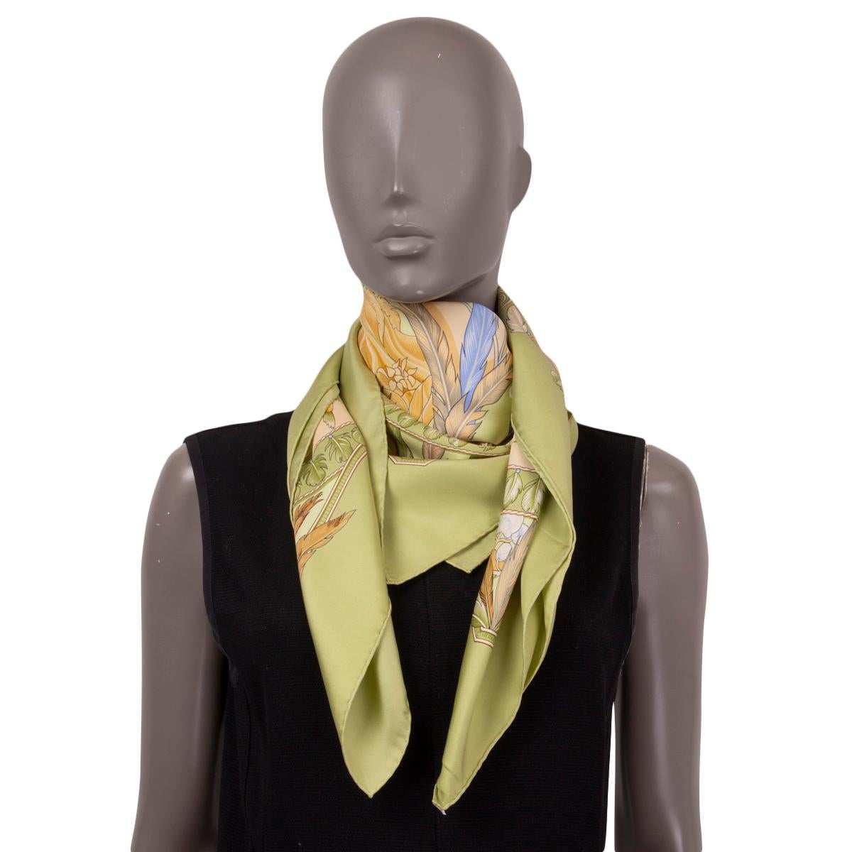 HERMES pistachio green silk AMAZONIA 90 Twill Scarf For Sale 2