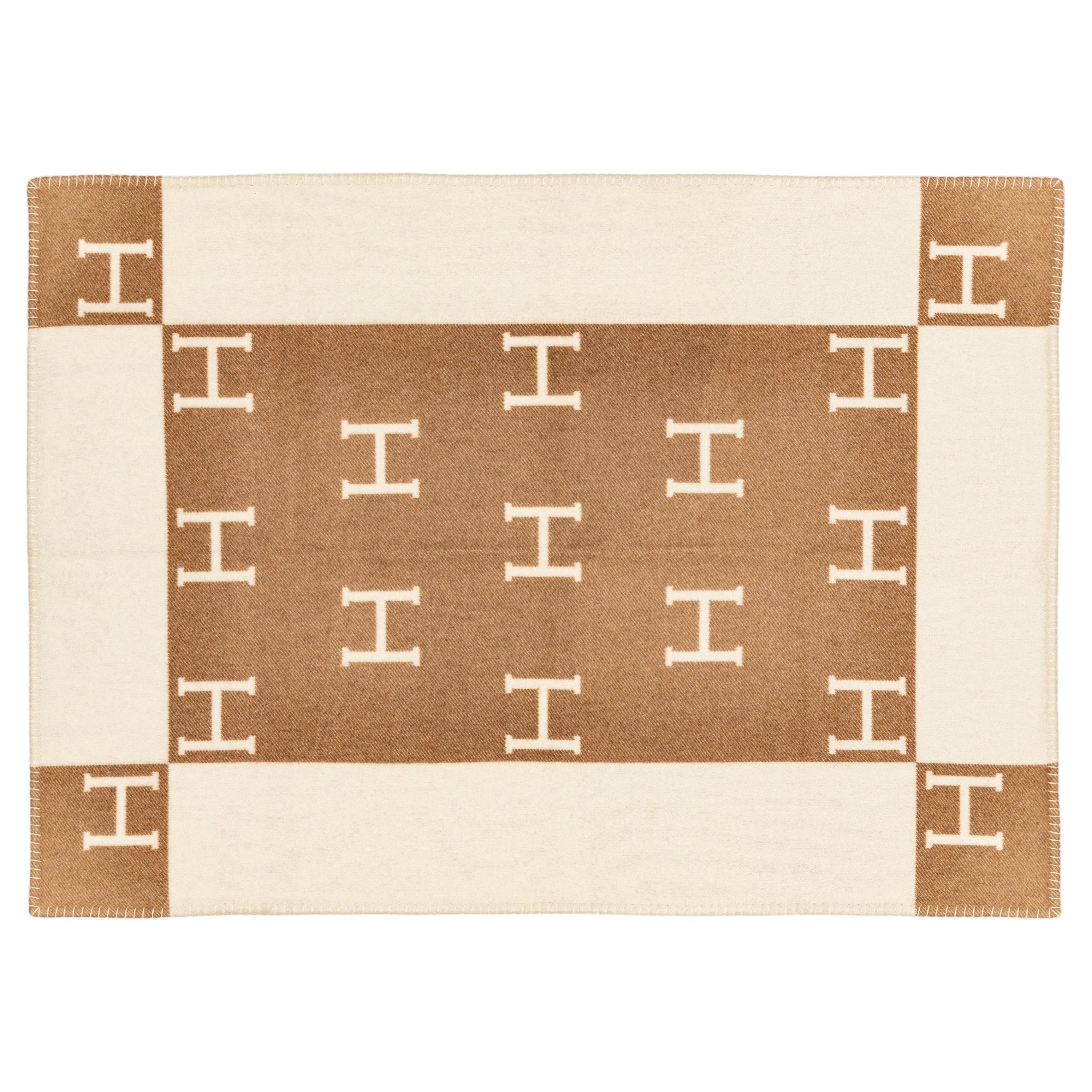 Coperta per neonati Hermes Plaid Avalon - 135 x 95 cm - Ecrù Cammello - Nuova etichetta di manutenzione