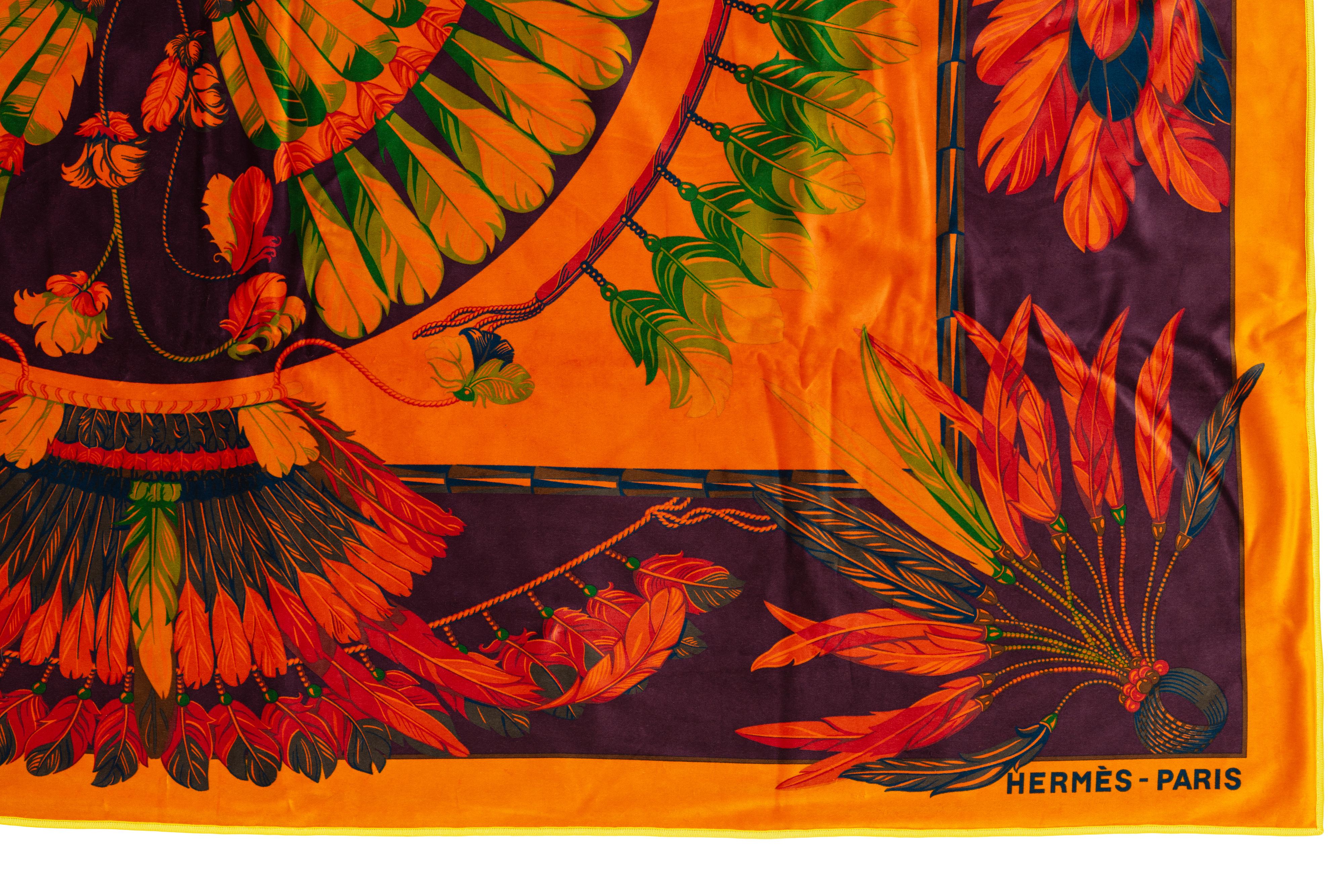 Women's Hermes Plaid Brazil - 135x170cm - Coton Modal - Ochre orange Aubergine NEW For Sale