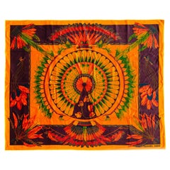 Hermes Plaid Brazil - 135x170cm - Coton Modal - Ochre orange Aubergine NEW
