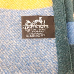 Hermes Plaid Enigmatic Color Peacock Blue Merino Wool And Cashmere