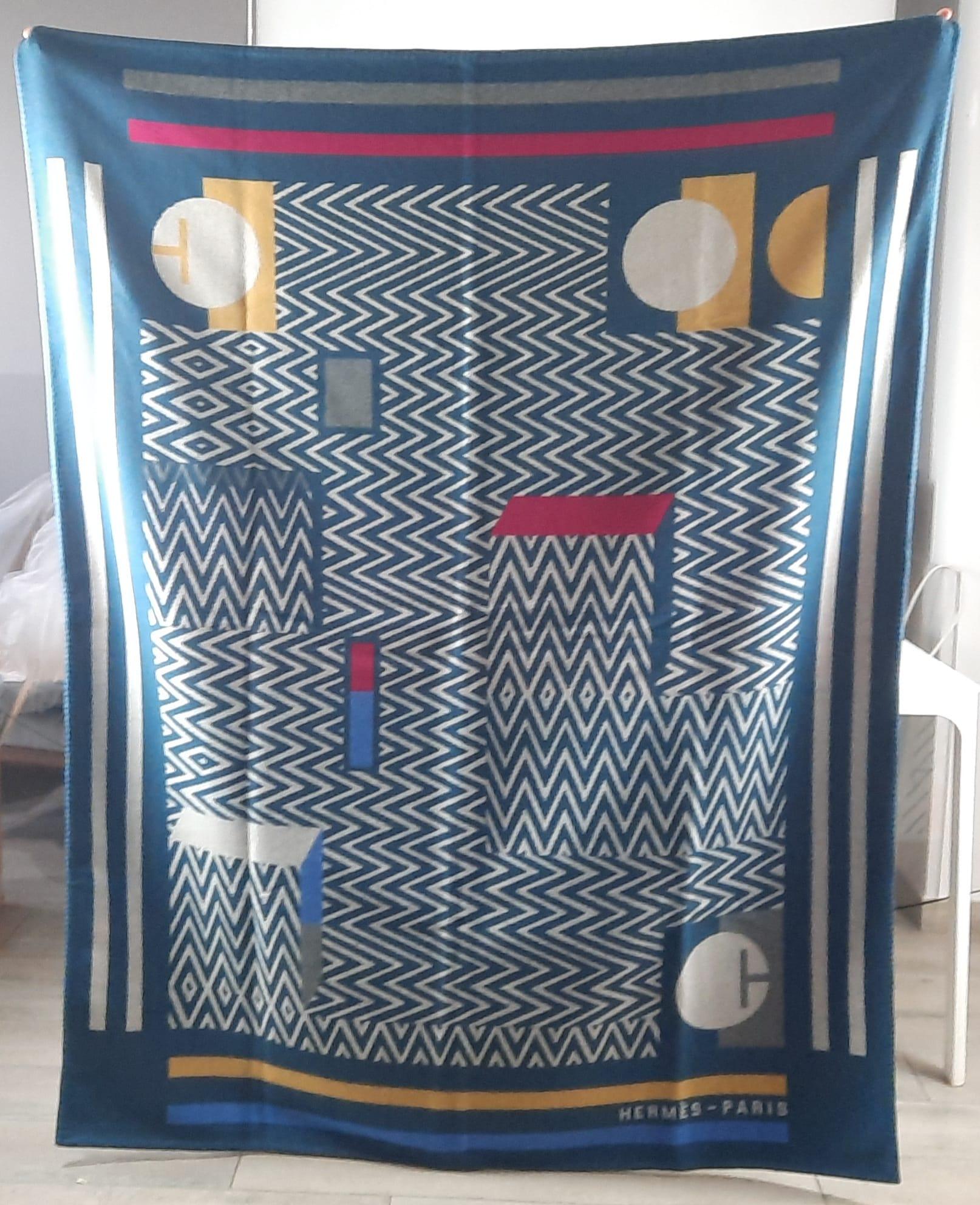 Hermes Plaid Enigmatic Color Peacock Blue Merino Wool And Cashmere In New Condition In Nicosia, CY