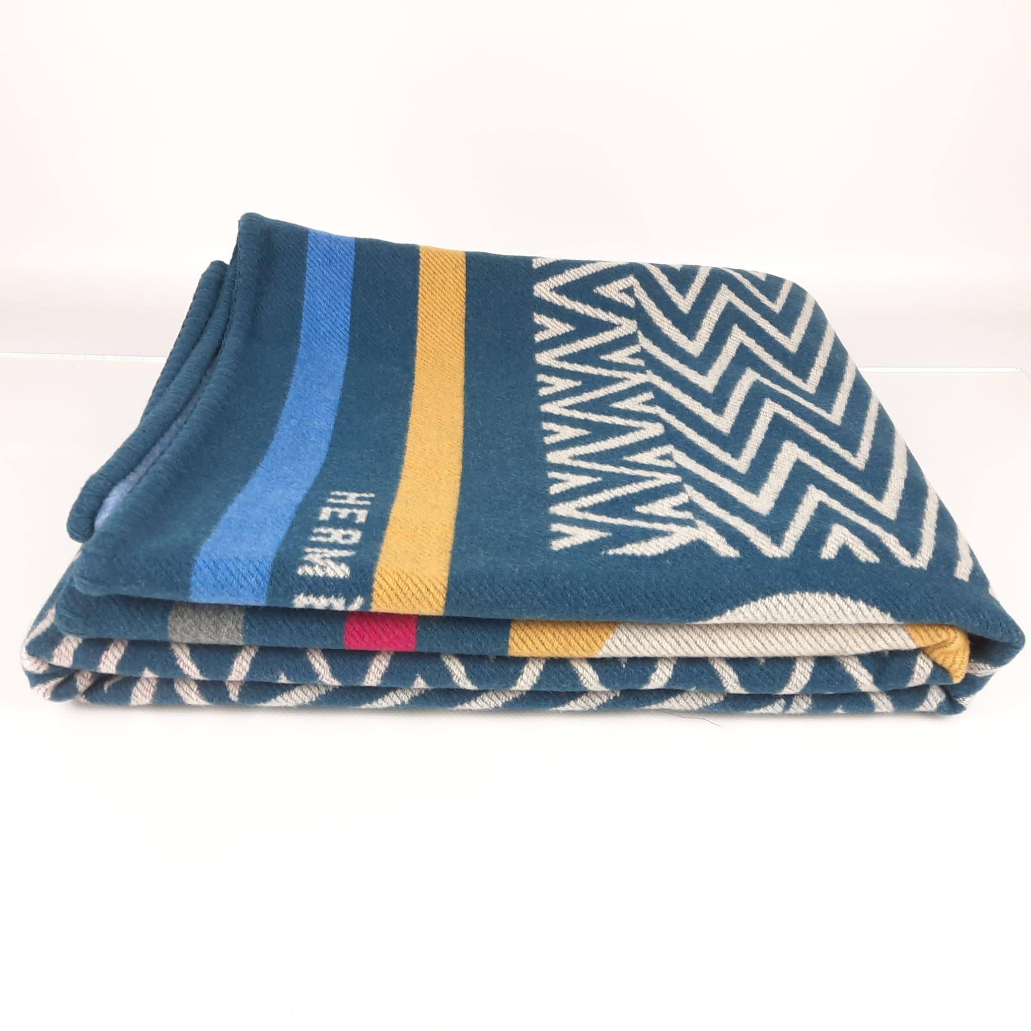 Hermes Plaid Enigmatic Color Peacock Blue Merino Wool And Cashmere 2