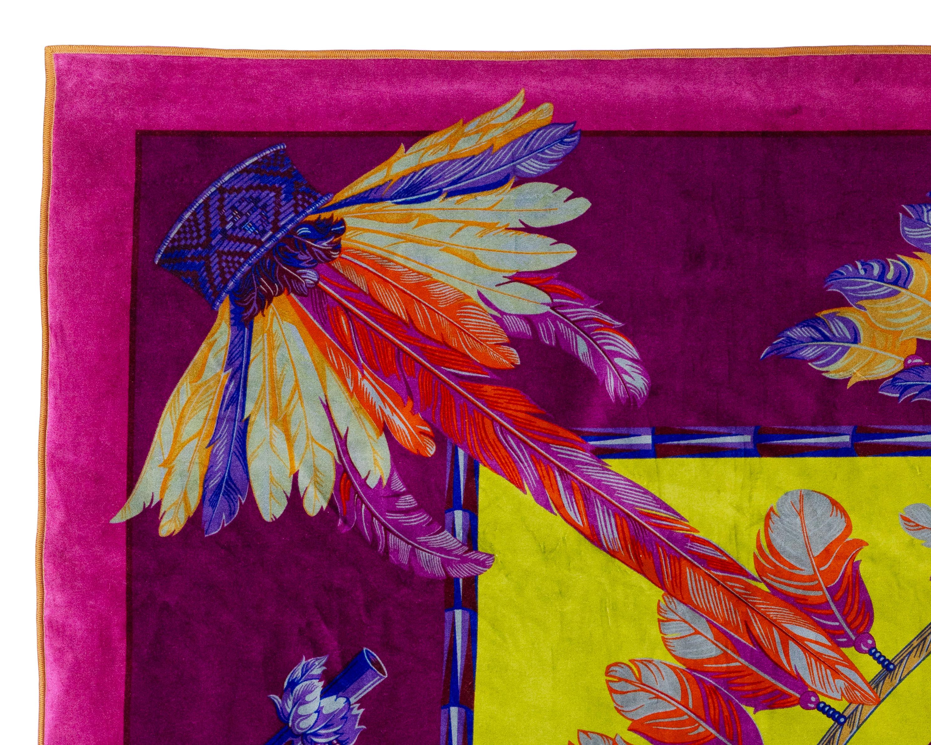 Brown Hermes Plaid Throw - Brazil - 135x170cm Coton Modal - Aubergine Fuchia NEW For Sale